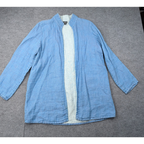 Eileen Fisher Cardigan Womens Medium Blue Irish Linen Open Front Lightweight - Picture 1 of 8